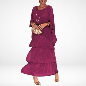 GRAYSON & PORTER Pink/Wine HYLDA Tiered Maxi Dress Sz XL